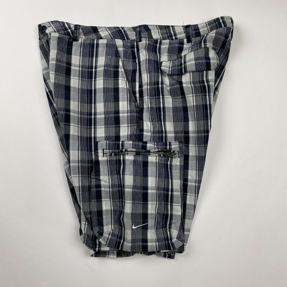 Nike Athletic Department Cargo Shorts Mens 36 Check Plaid Cotton 11" Black Gray - Picture 3 of 14